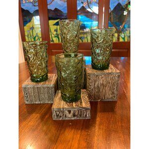 Vintage Anchor Hocking Lido Avocado Green Juice Glasses.
